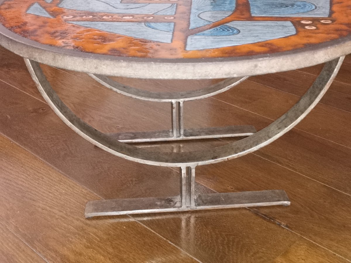 Jean Juffeux Enameled Modernist Pierre De Lava Coffee Table-photo-4