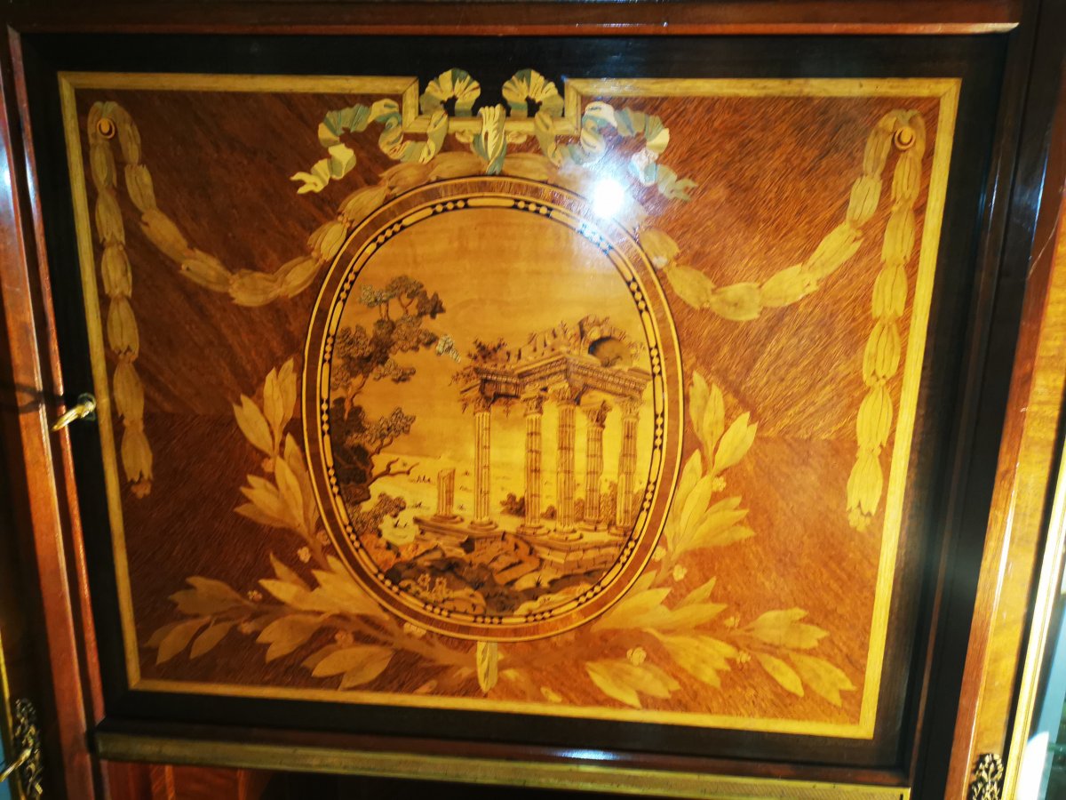 Vitrine Argentier Marqueterie bronze style Louis XVI -photo-2