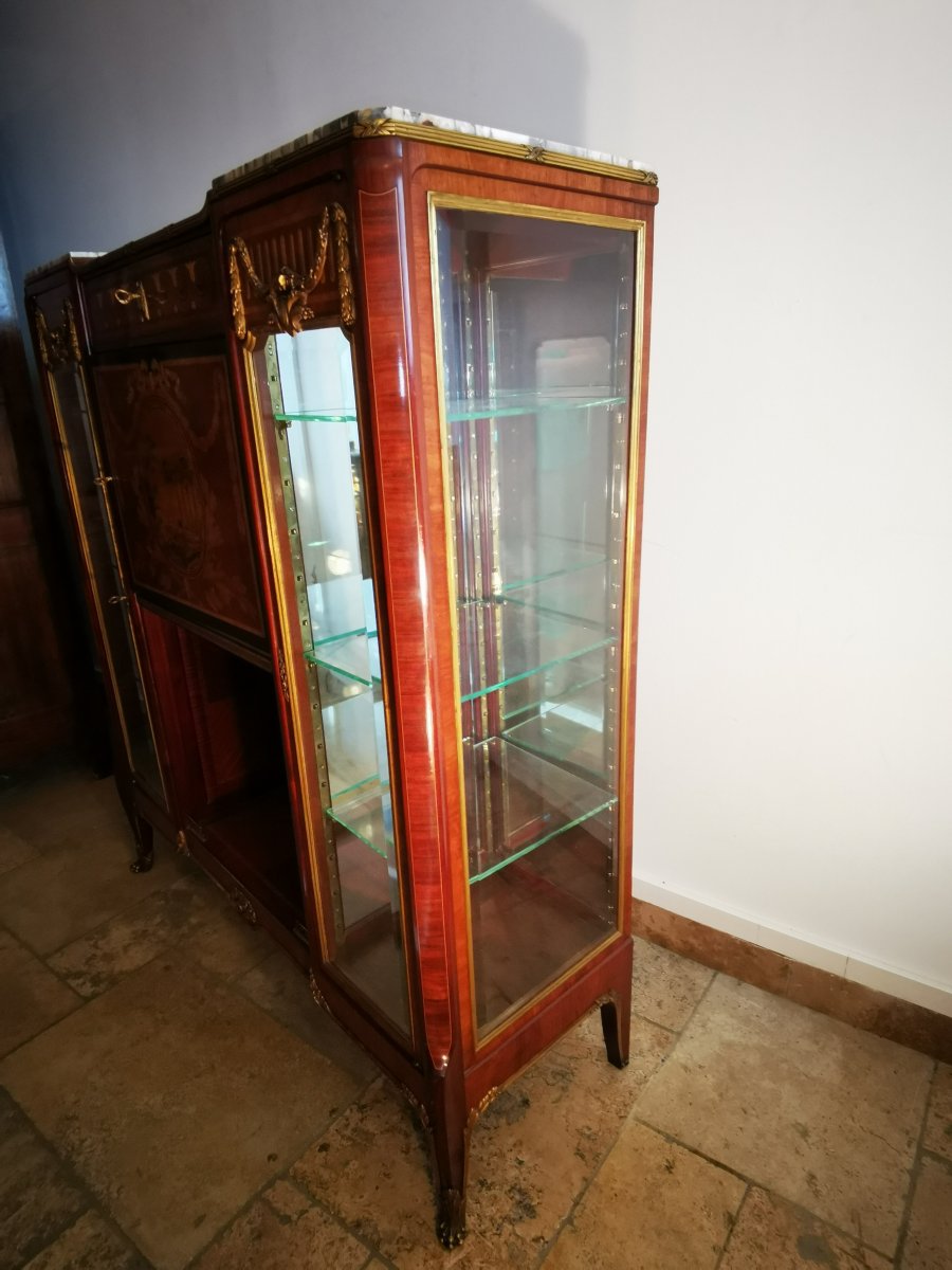 Vitrine Argentier Marqueterie bronze style Louis XVI -photo-2