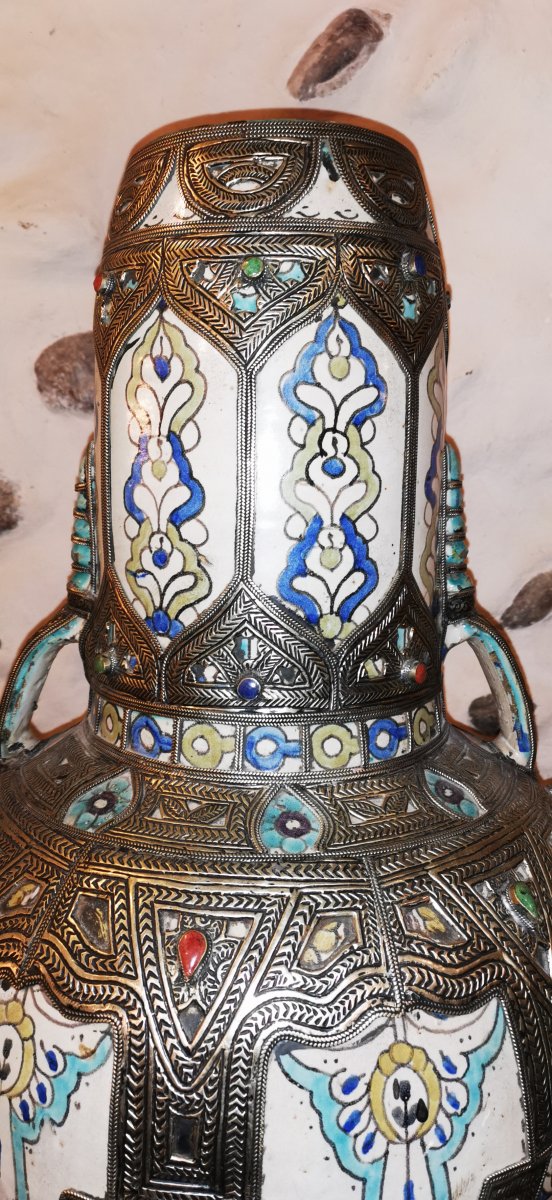 Large Orientalist Potiche Vase Morocco Ceramic Silver-photo-3