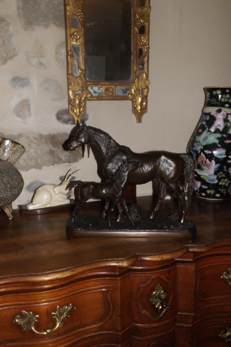 Bronze Horse And His Foal Signed Fratin (1801-1864)-photo-6