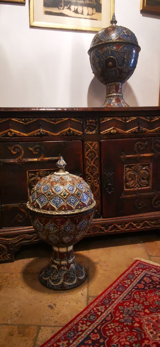 Paire De Grands Vase Ethnique Pot Couvert Maroc-photo-2