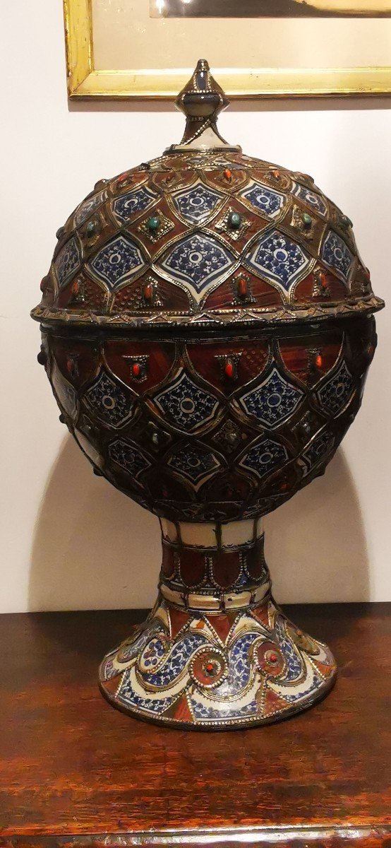 Paire De Grands Vase Ethnique Pot Couvert Maroc-photo-1