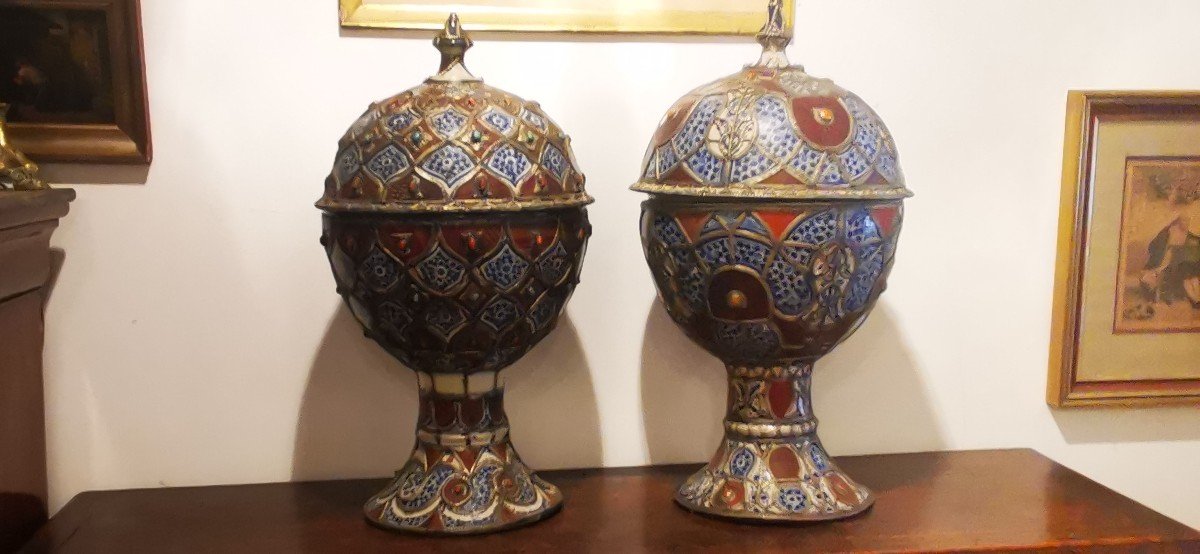 Paire De Grands Vase Ethnique Pot Couvert Maroc-photo-7