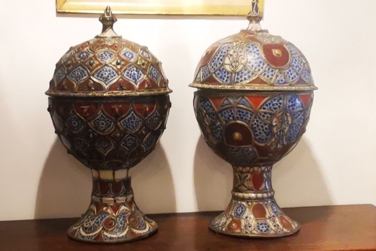 Paire De Grands Vase Ethnique Pot Couvert Maroc