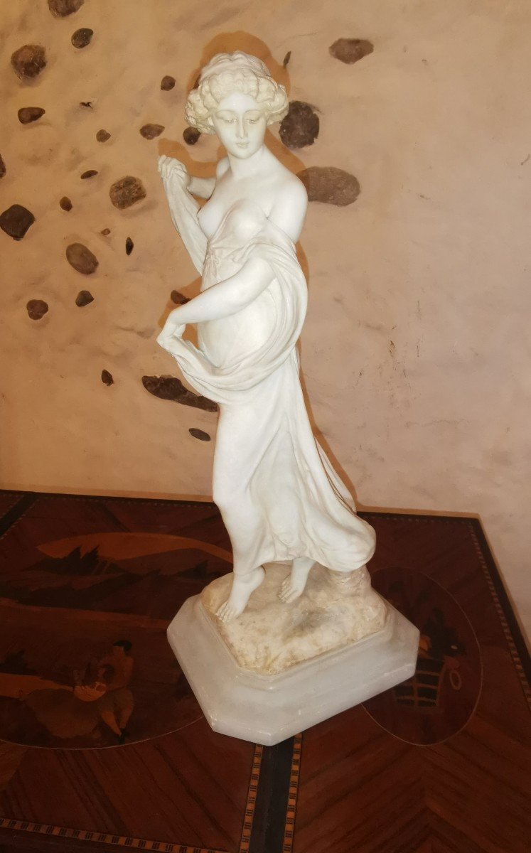 Large Woman Statue Sculpture Alabaster Marble Base 1900