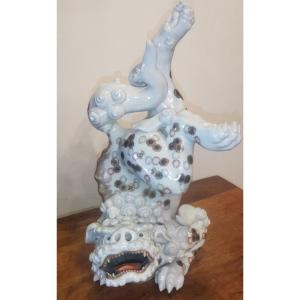 Sculpture  grand Dragon Porcelaine Satsuma Japon XIX 