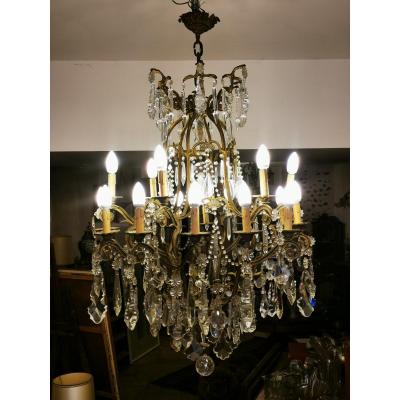 Huge Cage Chandelier With Bronze And Crystal Tassels 21 Lights