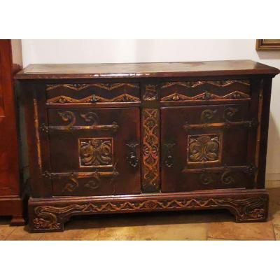 Enfilade Buffet  Style Gothique Mexique Bois Et Dorure