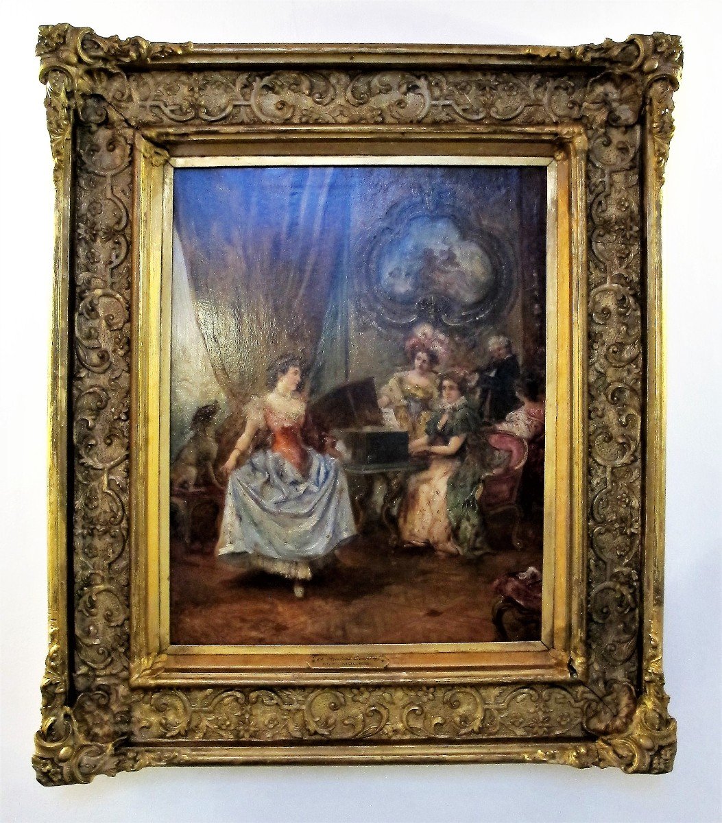 Huile Sur Toile De Francisco Moles (xix-xx), « Une Soirée Musicale »