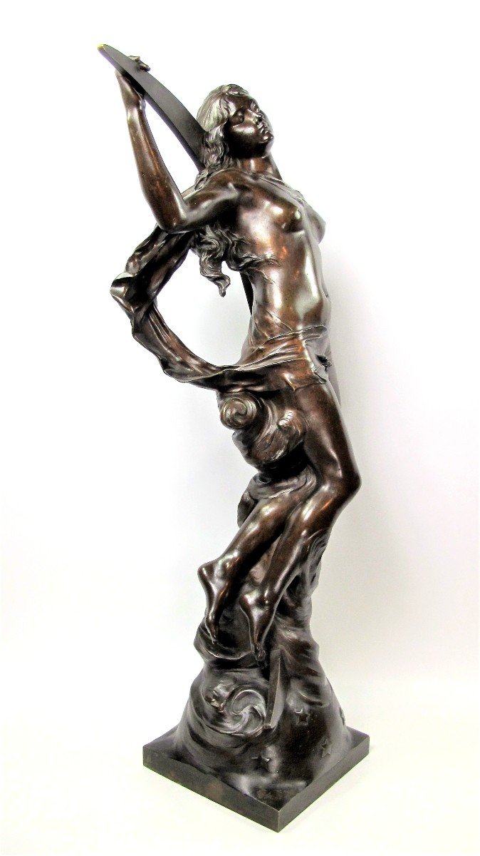 Edouard Drouot (1859-1945) "the Night",  Large Bronze Symbolist Print-photo-2