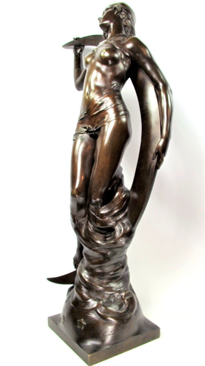 Edouard Drouot (1859-1945) "the Night",  Large Bronze Symbolist Print-photo-4