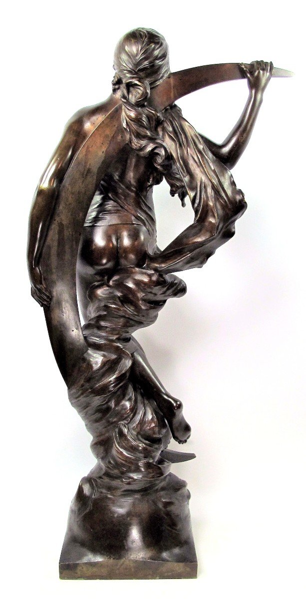 Edouard Drouot (1859-1945) "the Night",  Large Bronze Symbolist Print-photo-1