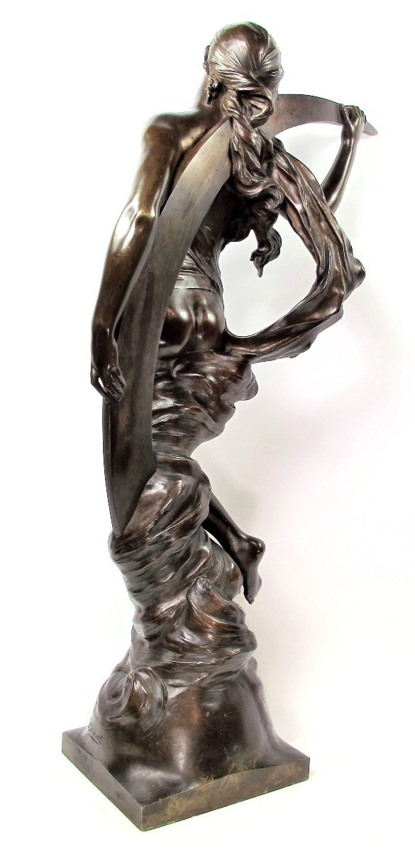 Edouard Drouot (1859-1945) "the Night",  Large Bronze Symbolist Print-photo-2