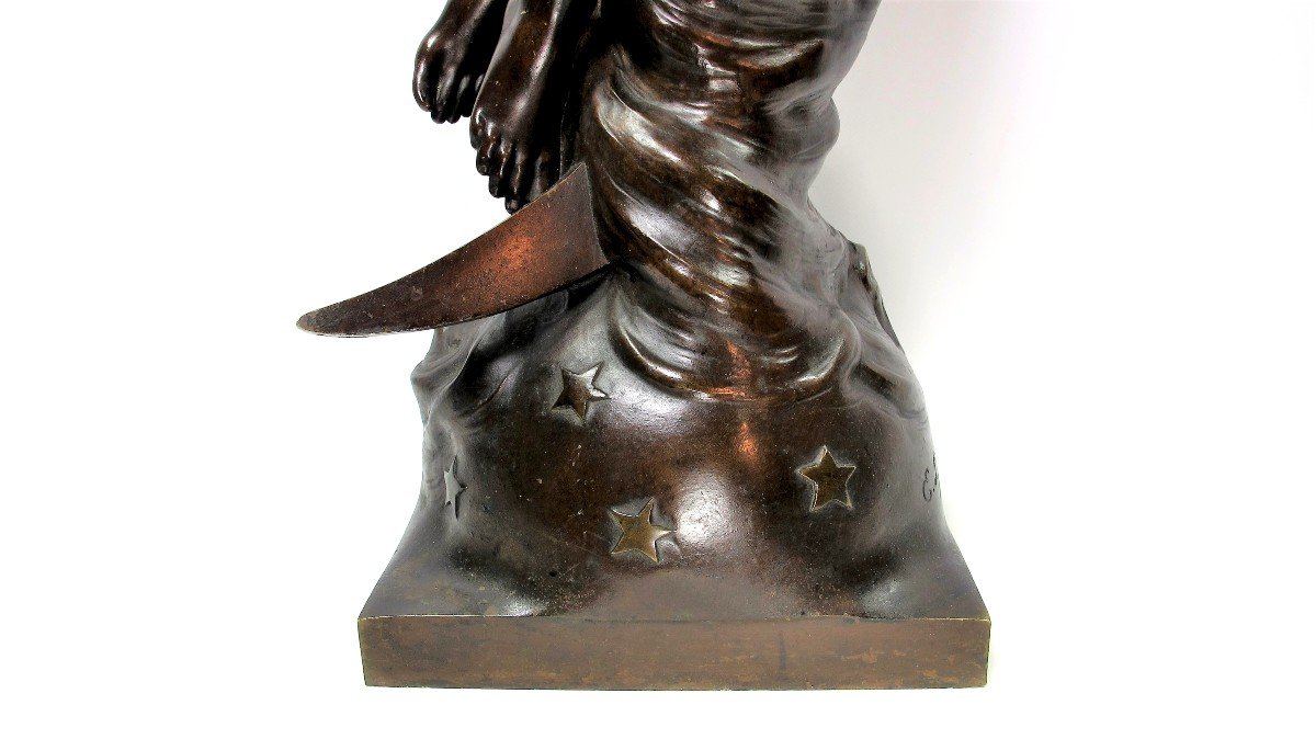 Edouard Drouot (1859-1945) "the Night",  Large Bronze Symbolist Print-photo-3
