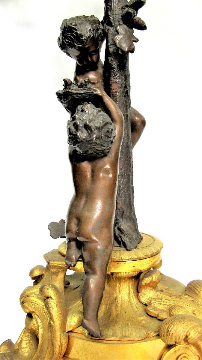 Pair Of Bronze Candelabras XIXth " Children Climbing In The Bird's Nest "-photo-3