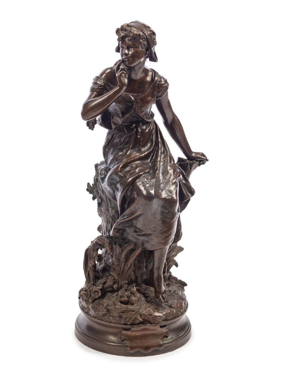 Important Bronze “song Of The Lark” By Hippolyte Moreau (1832-1927)