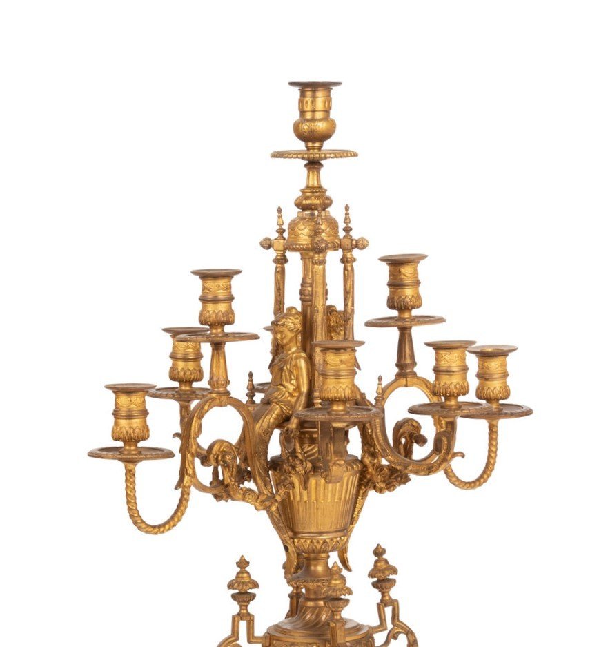 Grande Paire De Candélabres En Bronze Doré De Style Louis XIV-photo-3