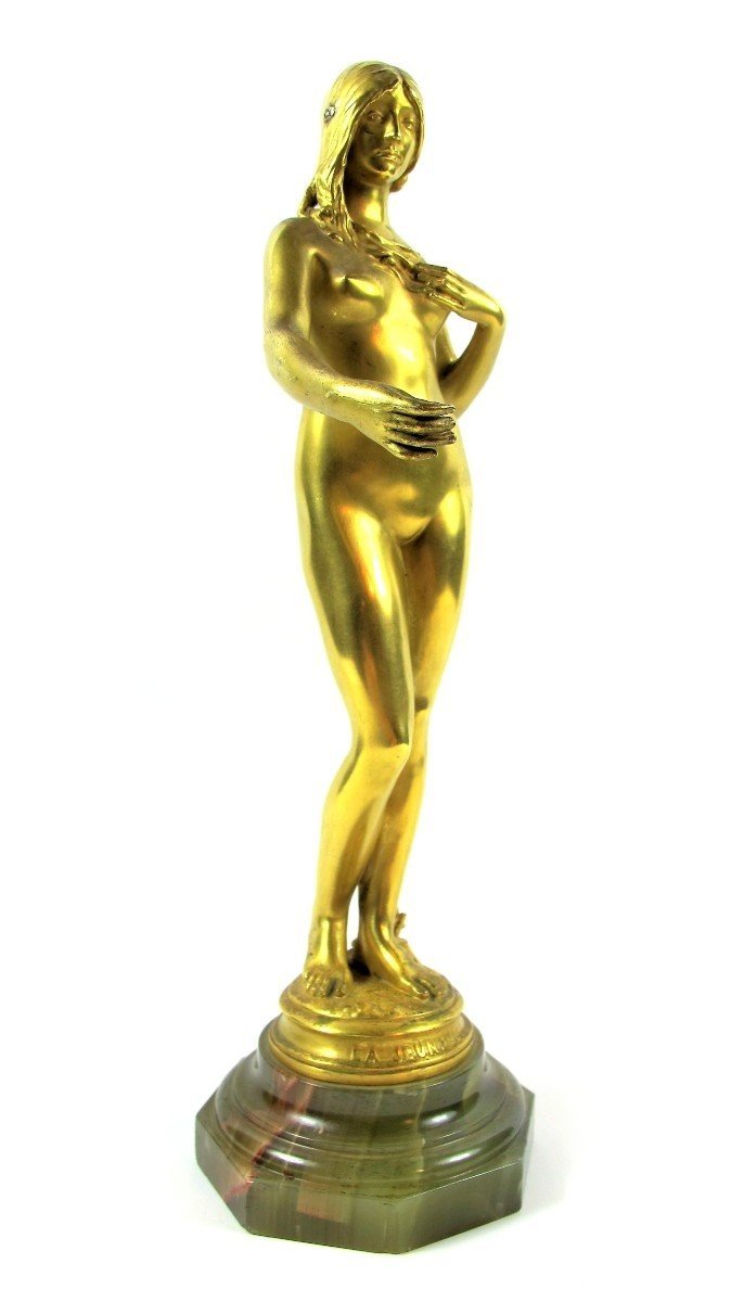 Antonin Carlès (1851-1919) “youth” Sculpture In Gilt Bronze-photo-2