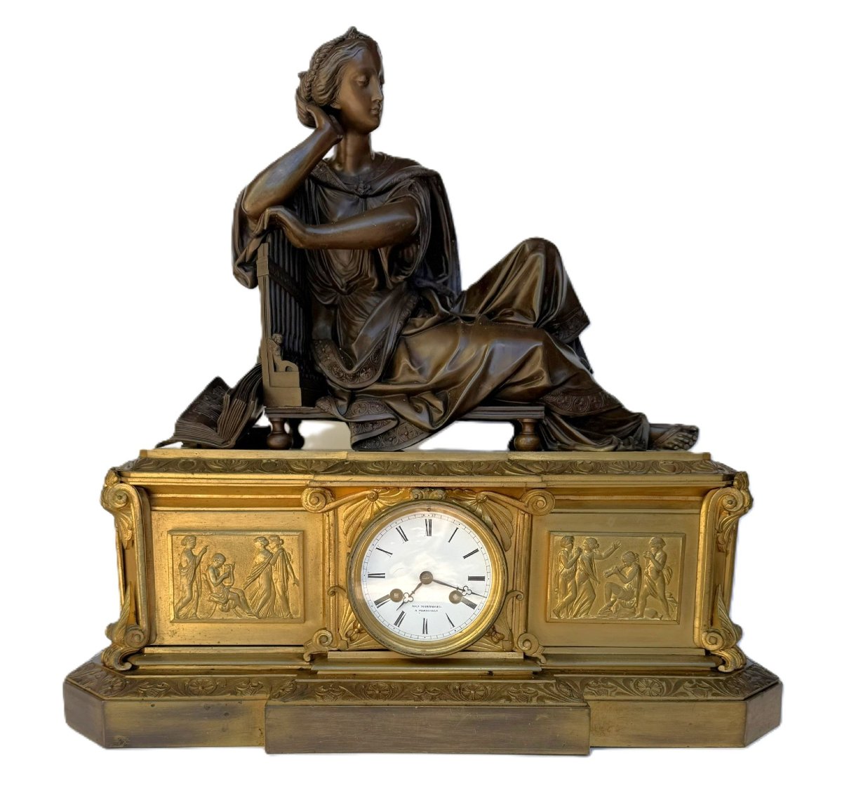 Pendule en Bronze XIX siècle de Raingo Frères Paris et Carrier Belleuse