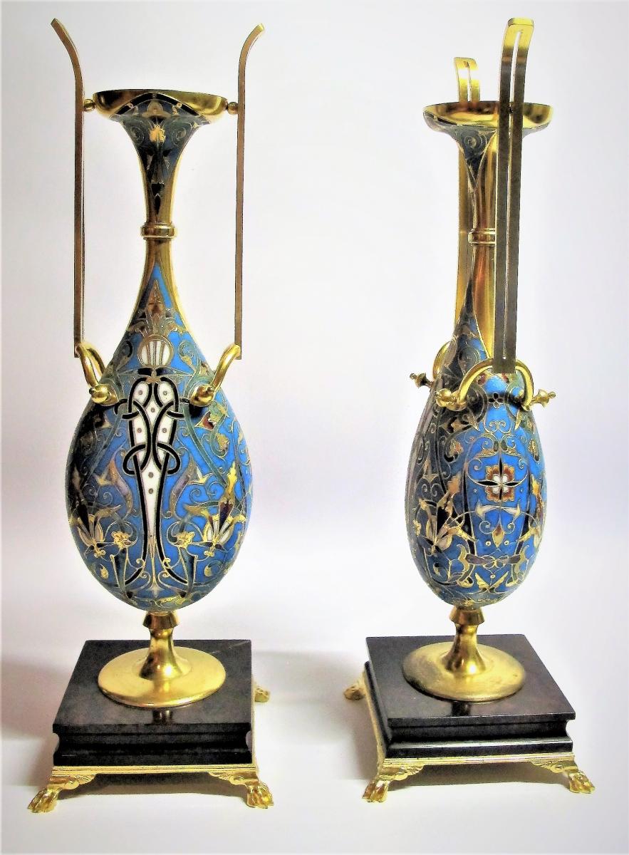 Paire De Vases De Style Persan - Ferdinand Barbedienne (1810-1892) Et Louis-constant Sévin -photo-2