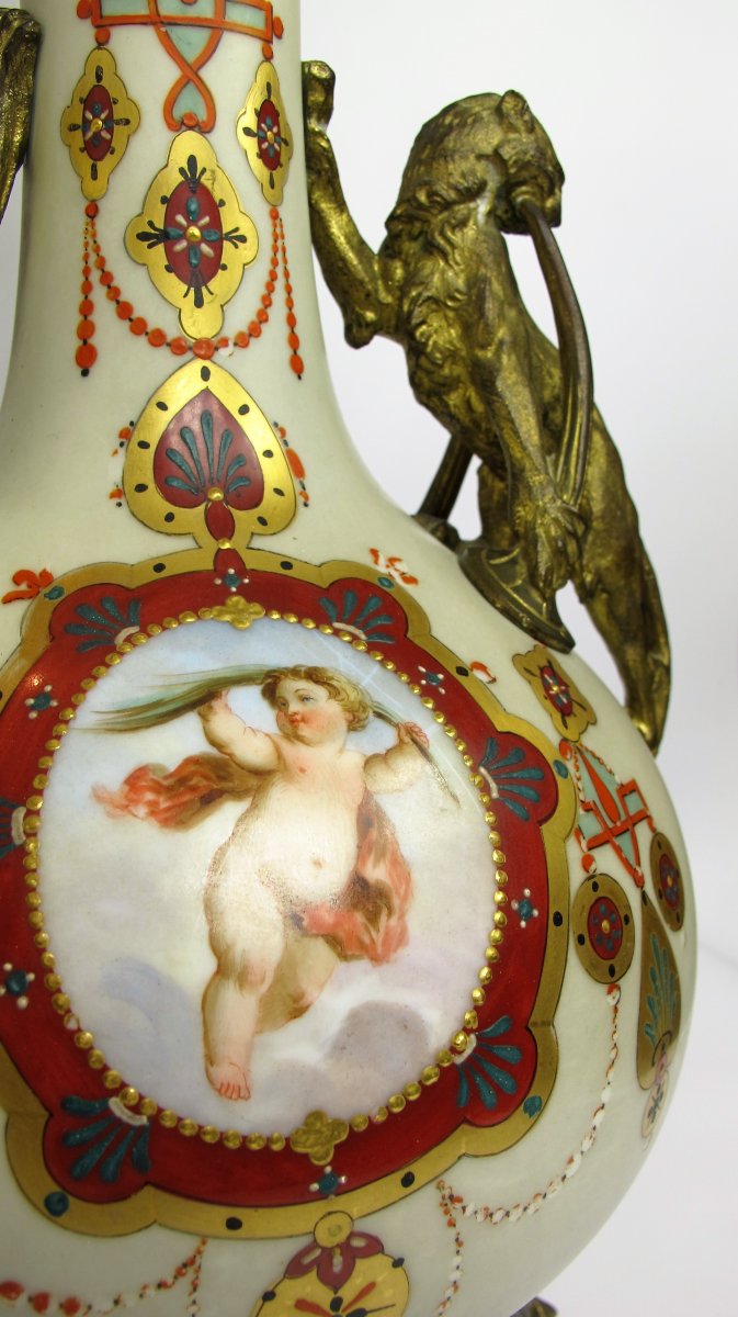 Paire De Lampes Néoclassiques En Porcelaine Et Bronze époque XIX Siècle-photo-2