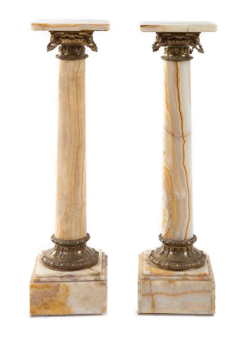 Pair Of Neoclassical Onyx Columns And Gilded Bronze, Late 19th Century