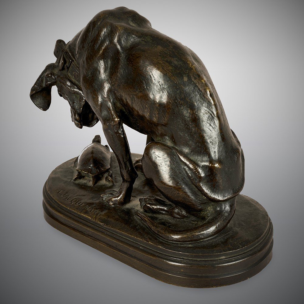 Jacquemart Henri Alfred (1824-1896) »chien Assis Regardant Une Tortue »-photo-3