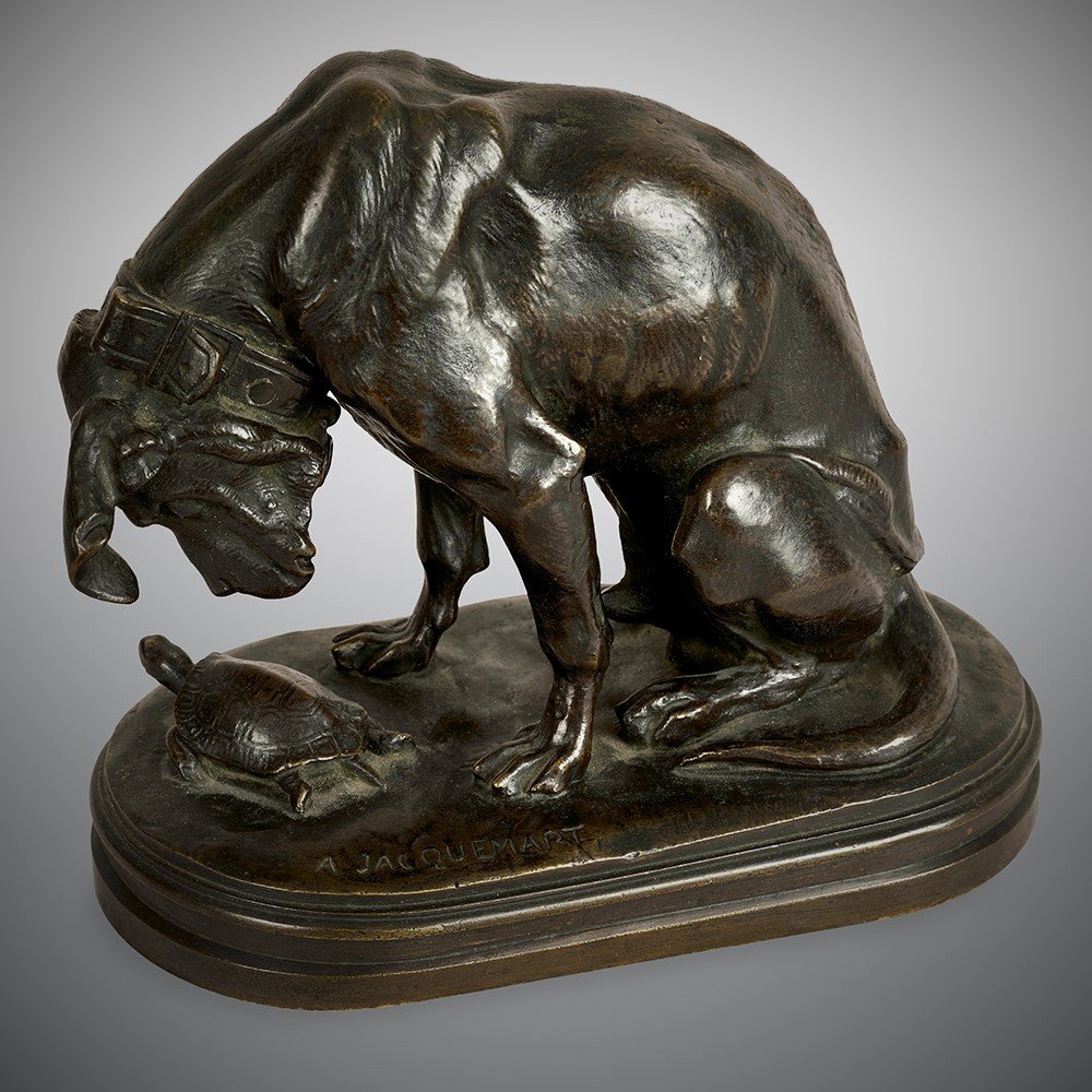 Jacquemart Henri Alfred (1824-1896) »chien Assis Regardant Une Tortue »