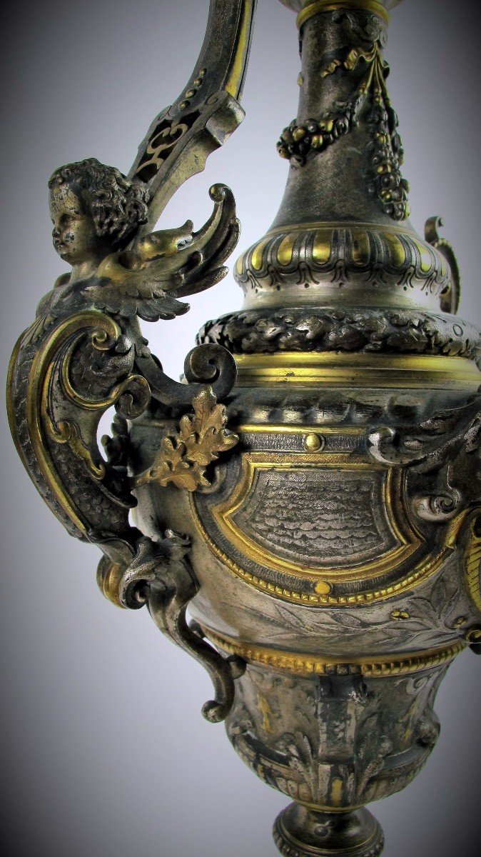 Paire D’ Aiguières En Bronze Dans Le Goût De La Renaissance, Époque XIXe Siècle-photo-1