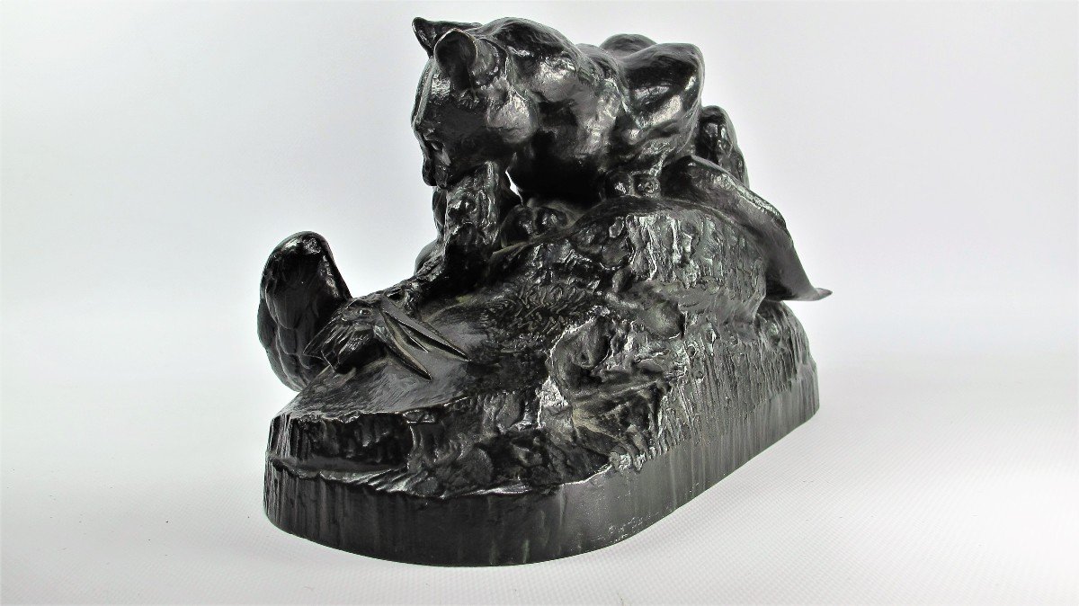 "ocelot Carrying A Heron", Bronze By Antoine Louis Barye (1795-1875), French School-photo-4