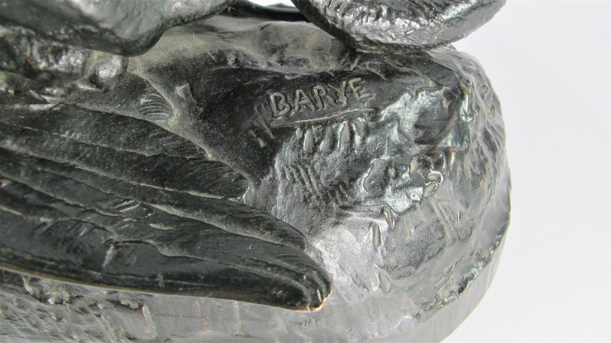 « Ocelot Emportant Un Héron », Bronze D’antoine Louis Barye (1795-1875), École Française-photo-2