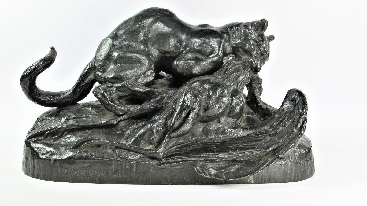 "ocelot Carrying A Heron", Bronze By Antoine Louis Barye (1795-1875), French School