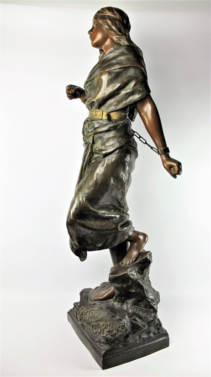 Grande Sculpture En Bronze « Prise De Corsaire » De Emmanuel Villanis (1858-1914)-photo-3