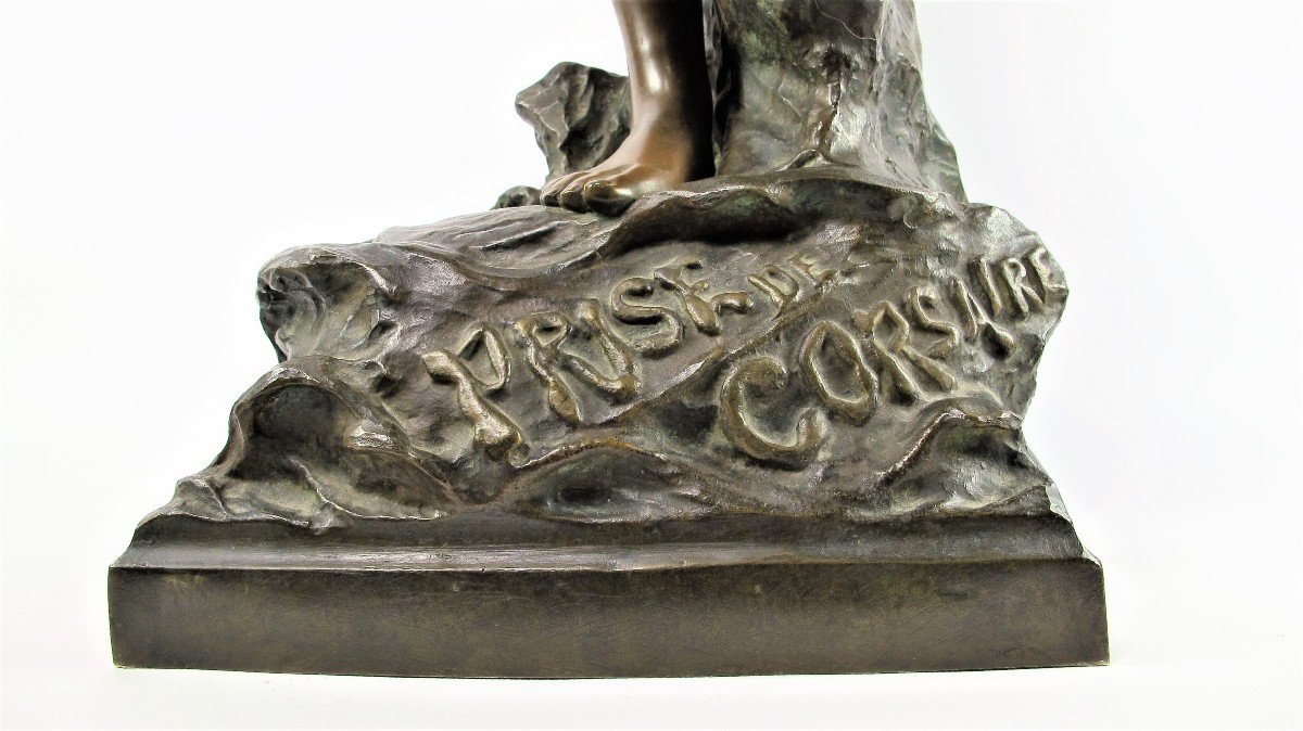 Grande Sculpture En Bronze « Prise De Corsaire » De Emmanuel Villanis (1858-1914)-photo-3
