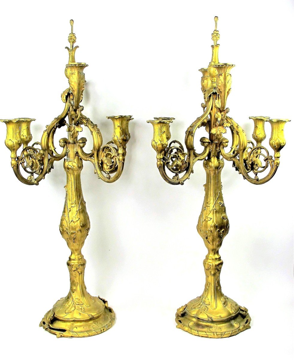 Très Grande Paire De Candélabres En Bronze Doré De Style Louis XV Par Robert Frères À Paris -photo-4