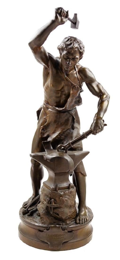 Très Grande Sculpture D’etienne Adrien Gaudez (1845 – 1902), Forgeron