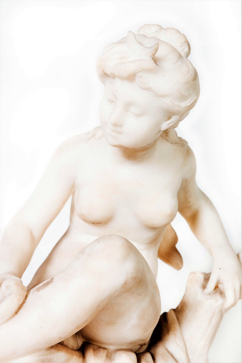 Marble Sculpture By Louis Gossin (1846-1928), Diana In The Bath-photo-1