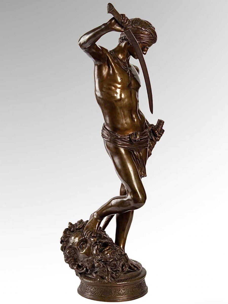 Grand Bronze Représentant « David Vainqueur » De Marius Jean Antonin Mercié (1845-1916)-photo-2