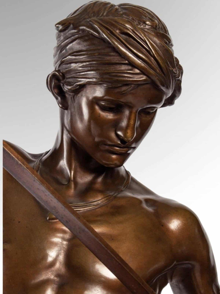 Grand Bronze Représentant « David Vainqueur » De Marius Jean Antonin Mercié (1845-1916)-photo-3