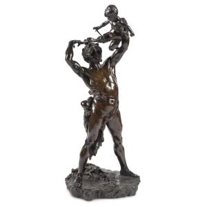 Sculpture En Bronze, « Berger Et Sylvain » De Léopold Steiner (1853-1899)