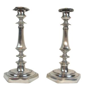 Pair Of Louis XIV Style Silver Bronze Candlesticks