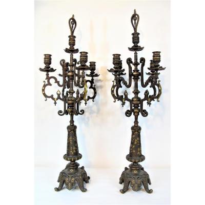 Ferdinand Barbedienne (1810 -1892), Important Pair Of Orientalist Candelabras