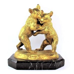 Groupe En Bronze « Oursons Jouant » De Peter Victor (1840-1918)