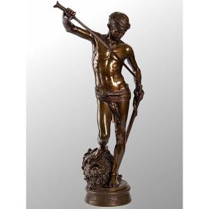 Grand Bronze Représentant « David Vainqueur » De Marius Jean Antonin Mercié (1845-1916)