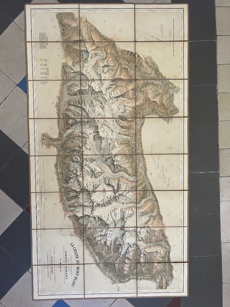Albert Barbey Old Map Of The Mont-blanc Chain, Mountain Alpinism.-photo-2