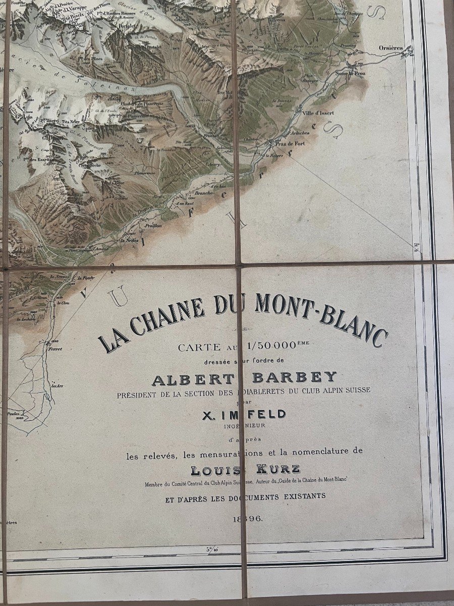 Albert Barbey Old Map Of The Mont-blanc Chain, Mountain Alpinism.-photo-3