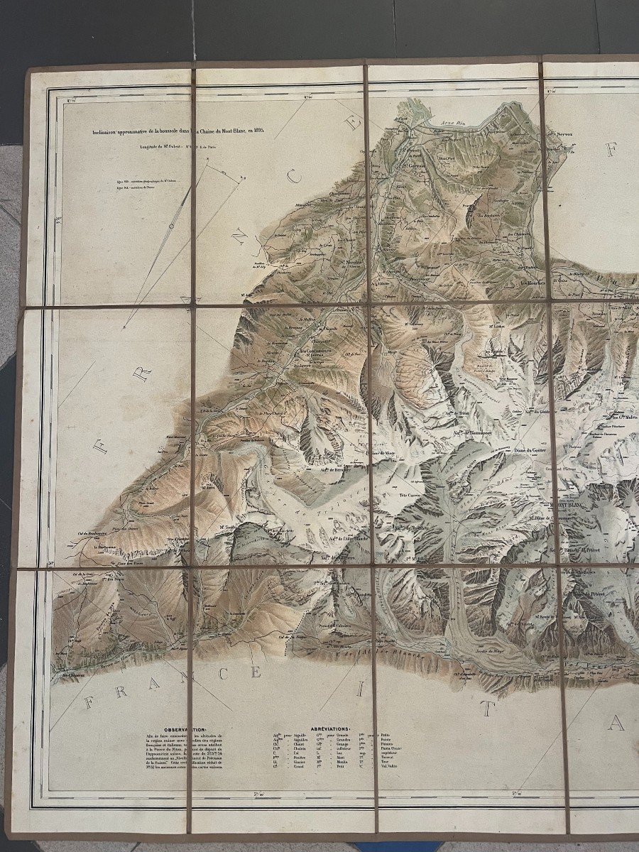 Albert Barbey Old Map Of The Mont-blanc Chain, Mountain Alpinism.-photo-2