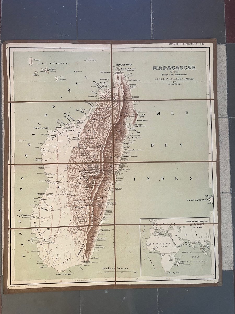 Hauserman. Old Map Madagascar 1885 Catholic Missions.-photo-2