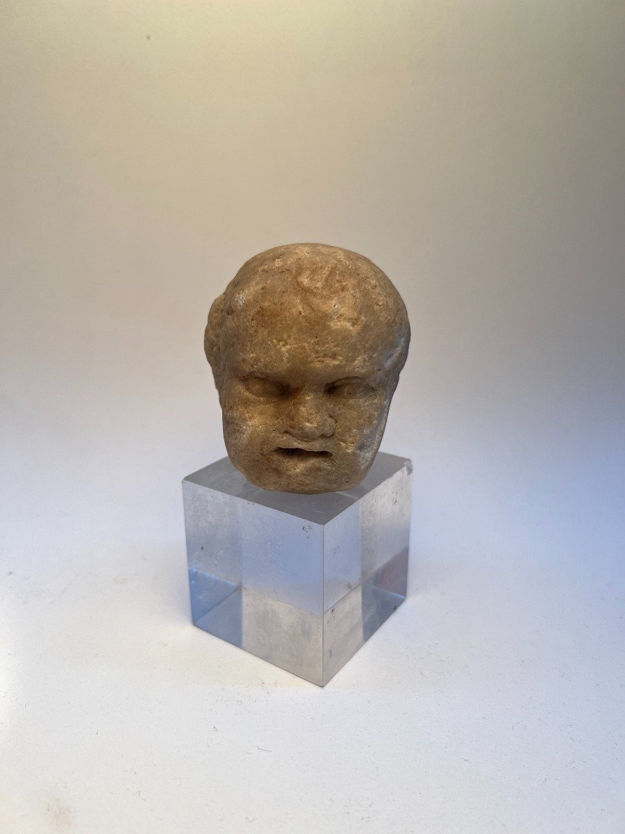 Art Romain , Tete De Jeune Enfant En Marbre .-photo-2